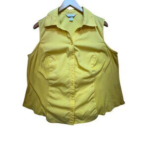 CJ Banks Womens Sleeveless Button-Down Blouse Size 1X Yellow Relaxed Collared